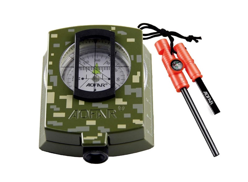 AOFAR Military Compass and Fire Starter AF-4580/381 Lensatic Sighting, Survival Kit,Waterproof and Shakeproof Measure Distance Calculator and Pouch for Camping, Hiking, Hunting, Backpacking - Image 1